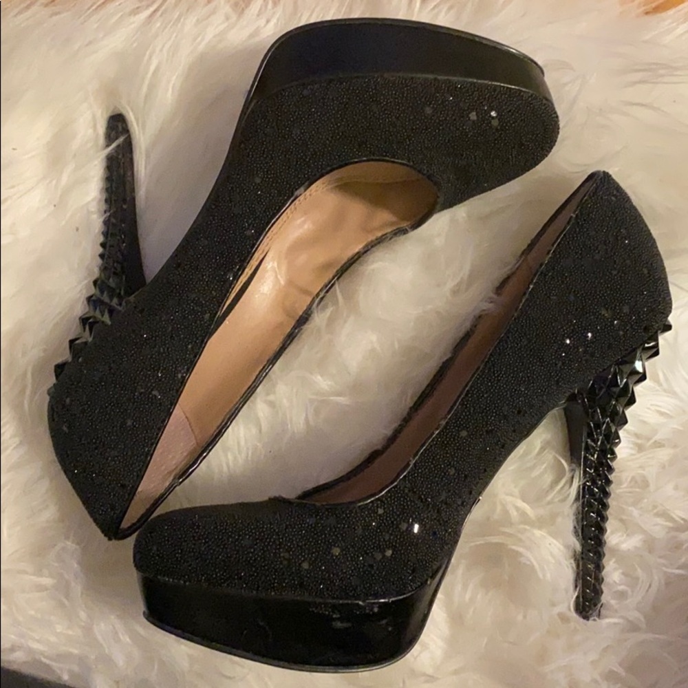 Rachel Roy glitter pumps with geometric heels
